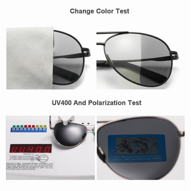 Aviation Metail Frame Polarized Sunglasses Men Color Changing Sun