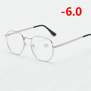 0 -1.0 -1.5 -2.0 To -6 Polygon Myopia Glasses Finished Women Men Retro Student Diopter Spectacles Prescription Black/Gold Frame