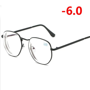 0 -1.0 -1.5 -2.0 To -6 Polygon Myopia Glasses Finished Women Men Retro Student Diopter Spectacles Prescription Black/Gold Frame