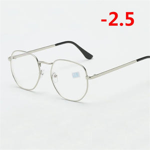 0 -1.0 -1.5 -2.0 To -6 Polygon Myopia Glasses Finished Women Men Retro Student Diopter Spectacles Prescription Black/Gold Frame