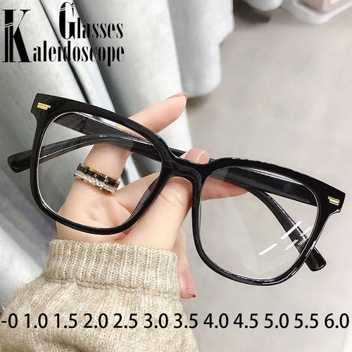 -1.0 1.5 2.0 4.0 5.0 Square Finished Myopia Glasses Women Men Shortsighted Eyeglasses Black Frame Vintage Brand Designer