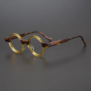 Vintage Spliced Acetate Frame Myopia Optical Reading Eyeglass Classical Round Hand Craft Women Man