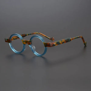 Vintage Spliced Acetate Frame Myopia Optical Reading Eyeglass Classical Round Hand Craft Women Man