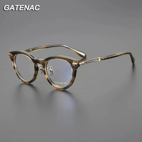 Vintage Acetate Titanium Glasses Frame Women Cat Eye Prescription Myopia Eyeglasses Frame Men   Brand Eyewear