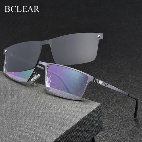 BCLEAR Optical Spectacle Frame Men With Clip On Sunglasses Polarized Magnetic Glasses For Male Prescription Eyeglasses Full Rim