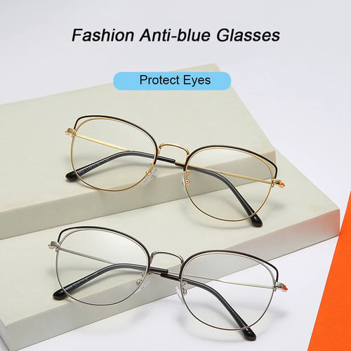 Cat Eyes Blue Ray Blocking Metal Glasses Men Women Anti Blue Light Computer Goggles Myopia Prescription Vintage Glass Frames