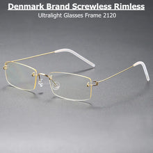 Load image into Gallery viewer, Denmark Style Prescription Rimless Men Glasses Frame Ultralight Titanium Screwless Eyeglasses Women Anti Blue Light Lenses 2120