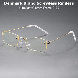 Denmark Style Prescription Rimless Men Glasses Frame Ultralight Titanium Screwless Eyeglasses Women Anti Blue Light Lenses 2120