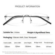 Load image into Gallery viewer, Denmark Style Prescription Rimless Men Glasses Frame Ultralight Titanium Screwless Eyeglasses Women Anti Blue Light Lenses 2120