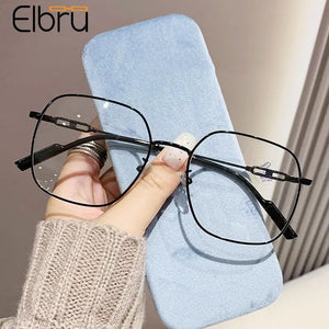 Elbru 0-1-1.5-2-3-4-5 Myopia Glasses Women Men Anti Blue Light Metal Nearsighted Eyeglasses Ultralight Big Frame Myopic Eyewear