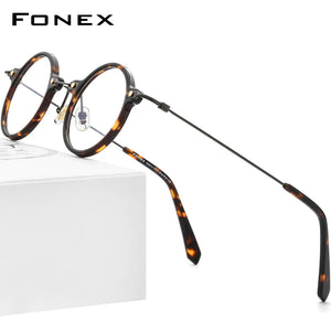 FONEX Acetate Titanium Glasses Frame Men   Retro Round Prescription Eyeglasses Women Optical Spectacles Eyewear F85673