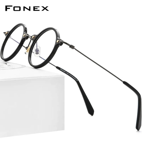 FONEX Acetate Titanium Glasses Frame Men   Retro Round Prescription Eyeglasses Women Optical Spectacles Eyewear F85673