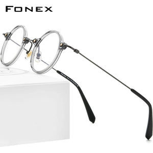 FONEX Acetate Titanium Glasses Frame Men   Retro Round Prescription Eyeglasses Women Optical Spectacles Eyewear F85673