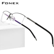 Load image into Gallery viewer, FONEX Pure Titanium Eyeglasses Frames Men Half Square Myopia Optical Prescription Glasses   Semi Rimless Eyewear F1015