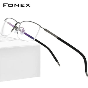 FONEX Pure Titanium Eyeglasses Frames Men Half Square Myopia Optical Prescription Glasses   Semi Rimless Eyewear F1015