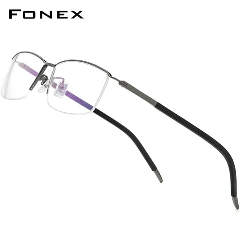 FONEX Pure Titanium Eyeglasses Frames Men Half Square Myopia Optical Prescription Glasses   Semi Rimless Eyewear F1015