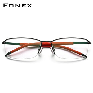 FONEX Pure Titanium Eyeglasses Frames Men Half Square Myopia Optical Prescription Glasses   Semi Rimless Eyewear F1015