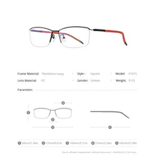 Load image into Gallery viewer, FONEX Pure Titanium Eyeglasses Frames Men Half Square Myopia Optical Prescription Glasses   Semi Rimless Eyewear F1015