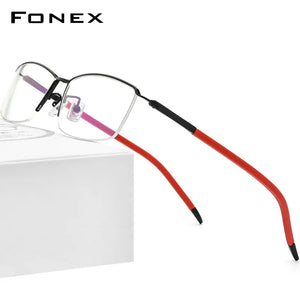 FONEX Pure Titanium Eyeglasses Frames Men Half Square Myopia Optical Prescription Glasses   Semi Rimless Eyewear F1015