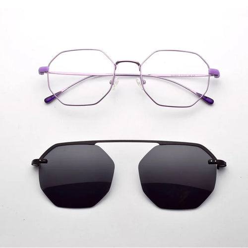 Glasses Frame For Women Retro Polygon Ultra-Light Thin Side Glasses  Purple Polarizing Sunglasses Magnet  Decorative Glasse