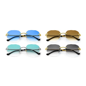 HBK 2023 New Pilot Frameless Men Sunglasses UV400 Wave Cutting Green Gradient Lens Rimless Sun Glasses Women Punk Shade Eyeglass