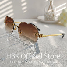 Carica l&#39;immagine nel visualizzatore di Gallery, HBK 2023 New Pilot Frameless Men Sunglasses UV400 Wave Cutting Green Gradient Lens Rimless Sun Glasses Women Punk Shade Eyeglass