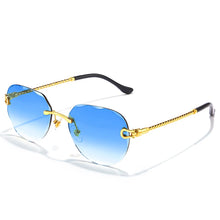 Carica l&#39;immagine nel visualizzatore di Gallery, HBK 2023 New Pilot Frameless Men Sunglasses UV400 Wave Cutting Green Gradient Lens Rimless Sun Glasses Women Punk Shade Eyeglass