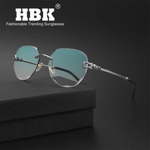 Carica l&#39;immagine nel visualizzatore di Gallery, HBK 2023 New Pilot Frameless Men Sunglasses UV400 Wave Cutting Green Gradient Lens Rimless Sun Glasses Women Punk Shade Eyeglass