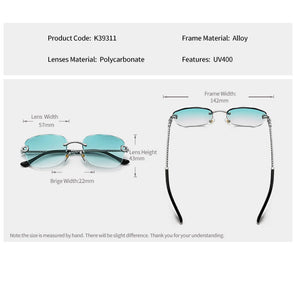 HBK 2023 New Small Square Rimless Sunglasses Women Men UV400 Wave Cutting Frameless Sun Glasses For Man Shade Eyeglass