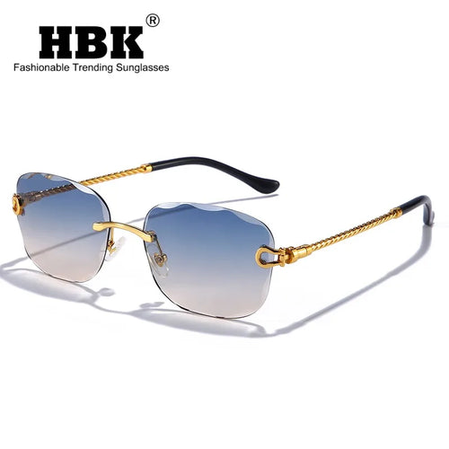 HBK 2023 New Small Square Rimless Sunglasses Women Men UV400 Wave Cutting Frameless Sun Glasses For Man Shade Eyeglass