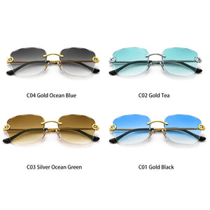 HBK 2023 New Small Square Rimless Sunglasses Women Men UV400 Wave Cutting Frameless Sun Glasses For Man Shade Eyeglass