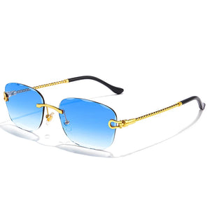 HBK 2023 New Small Square Rimless Sunglasses Women Men UV400 Wave Cutting Frameless Sun Glasses For Man Shade Eyeglass