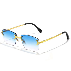 HBK 2023 New Small Square Rimless Sunglasses Women Men UV400 Wave Cutting Frameless Sun Glasses For Man Shade Eyeglass