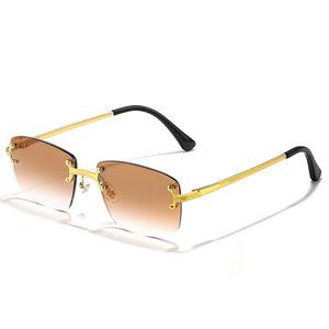 HBK 2023 New Small Square Rimless Sunglasses Women Men UV400 Wave Cutting Frameless Sun Glasses For Man Shade Eyeglass