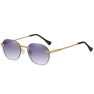 HBK Blue MIRROR Frameless Gold Metal Ladies Sunglasses Men Rimless Brown Sun Glasses For Women Shades Cutting Eyeglass