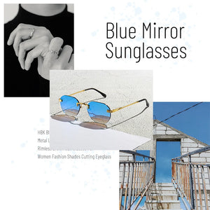 HBK Blue MIRROR Frameless Gold Metal Ladies Sunglasses Men Rimless Brown Sun Glasses For Women Shades Cutting Eyeglass