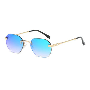 HBK Blue MIRROR Frameless Gold Metal Ladies Sunglasses Men Rimless Brown Sun Glasses For Women Shades Cutting Eyeglass