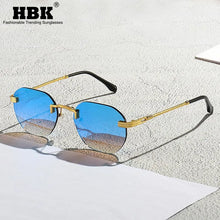 Carica l&#39;immagine nel visualizzatore di Gallery, HBK Blue MIRROR Frameless Gold Metal Ladies Sunglasses Men Rimless Brown Sun Glasses For Women Shades Cutting Eyeglass