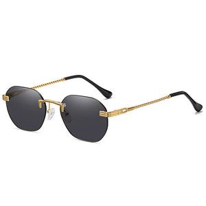 HBK Blue MIRROR Frameless Gold Metal Ladies Sunglasses Men Rimless Brown Sun Glasses For Women Shades Cutting Eyeglass