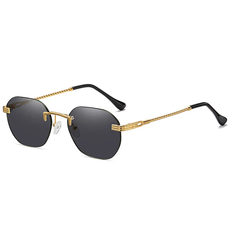 HBK Blue MIRROR Frameless Gold Metal Ladies Sunglasses Men Rimless Brown Sun Glasses For Women Shades Cutting Eyeglass