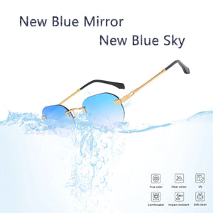 HBK Blue MIRROR Frameless Gold Metal Ladies Sunglasses Men Rimless Brown Sun Glasses For Women Shades Cutting Eyeglass