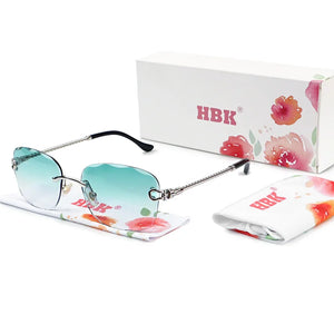 HBK Frameless Metal Sunglasses Men Wave Cutting Sun Glasses for Women Travel Shopping Shades Eyeglass UV400 Summer Style