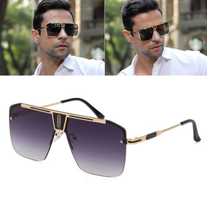 HBK Punk Rimless Sunglasses Men   Brand Steampunk Oval Frameless Sun Glasses for Male Metal Frame Stripe Legs Shade Eyewear