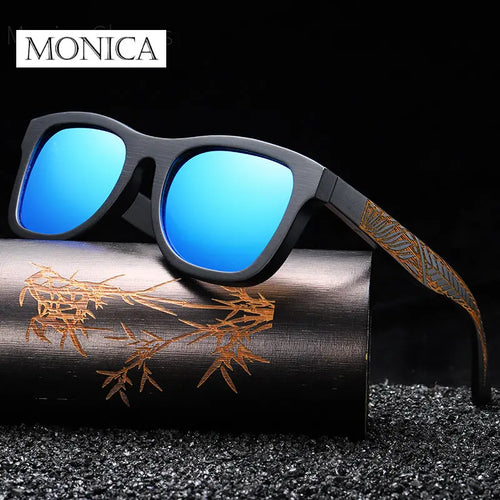 Handmade Black Bamboo Wooden Frame Sunglasses For Women Men Polarized Vintage Bamboo wooden sun glasses   shades