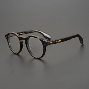 Handmade Classical Round Acetate Eyeglasses Frames Men Fashionable  Glasses Women Matte Black High Quality Eyewear