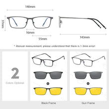 Carica l&#39;immagine nel visualizzatore di Gallery, LM Flip-on Sunglasses Men Women Clips Polarized Rectangle Frame Magnetism Shades Anti Blue Light Glasses Computer Eyeglasses