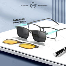 Carica l&#39;immagine nel visualizzatore di Gallery, LM Flip-on Sunglasses Men Women Clips Polarized Rectangle Frame Magnetism Shades Anti Blue Light Glasses Computer Eyeglasses