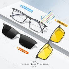 Carica l&#39;immagine nel visualizzatore di Gallery, LM Flip-on Sunglasses Men Women Clips Polarized Rectangle Frame Magnetism Shades Anti Blue Light Glasses Computer Eyeglasses