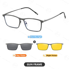 Carica l&#39;immagine nel visualizzatore di Gallery, LM Flip-on Sunglasses Men Women Clips Polarized Rectangle Frame Magnetism Shades Anti Blue Light Glasses Computer Eyeglasses