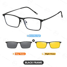 Carica l&#39;immagine nel visualizzatore di Gallery, LM Flip-on Sunglasses Men Women Clips Polarized Rectangle Frame Magnetism Shades Anti Blue Light Glasses Computer Eyeglasses